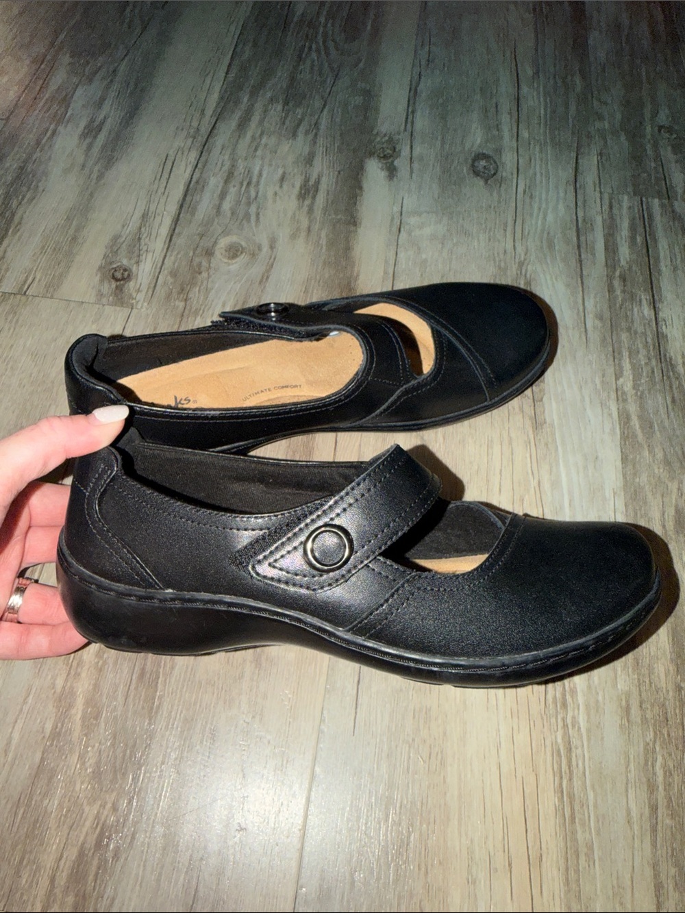 Clarks Black Mary Jane Comfort Flats with Strap